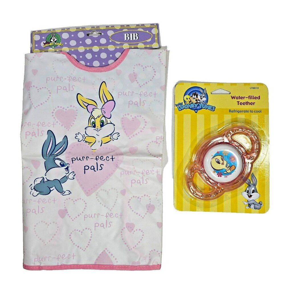 Baby Looney Tunes Lot of 2 Baby Infant Water-Filled Teether & Bib Accessories